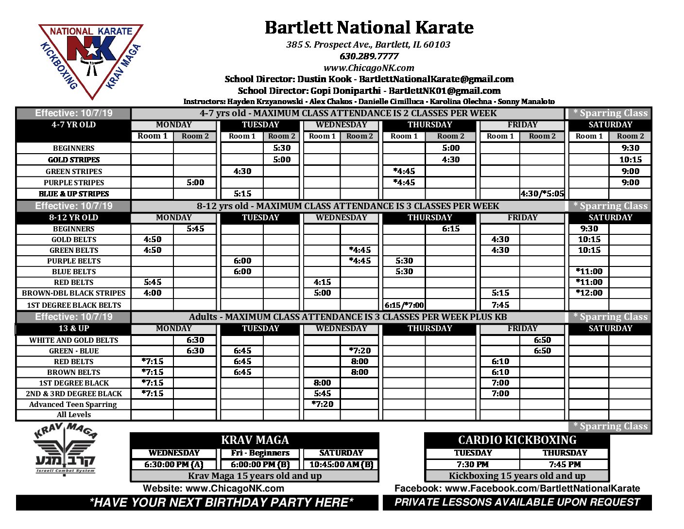 New Bartlett Nk Schedule 10 07 2019