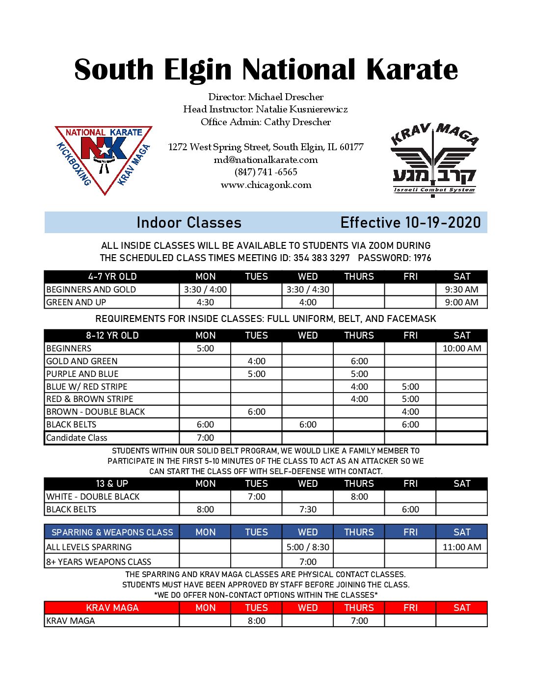 South Elgin Class Schedule - National Karate, Martial Arts, Tae Kwon Do,  Krav Maga Schools